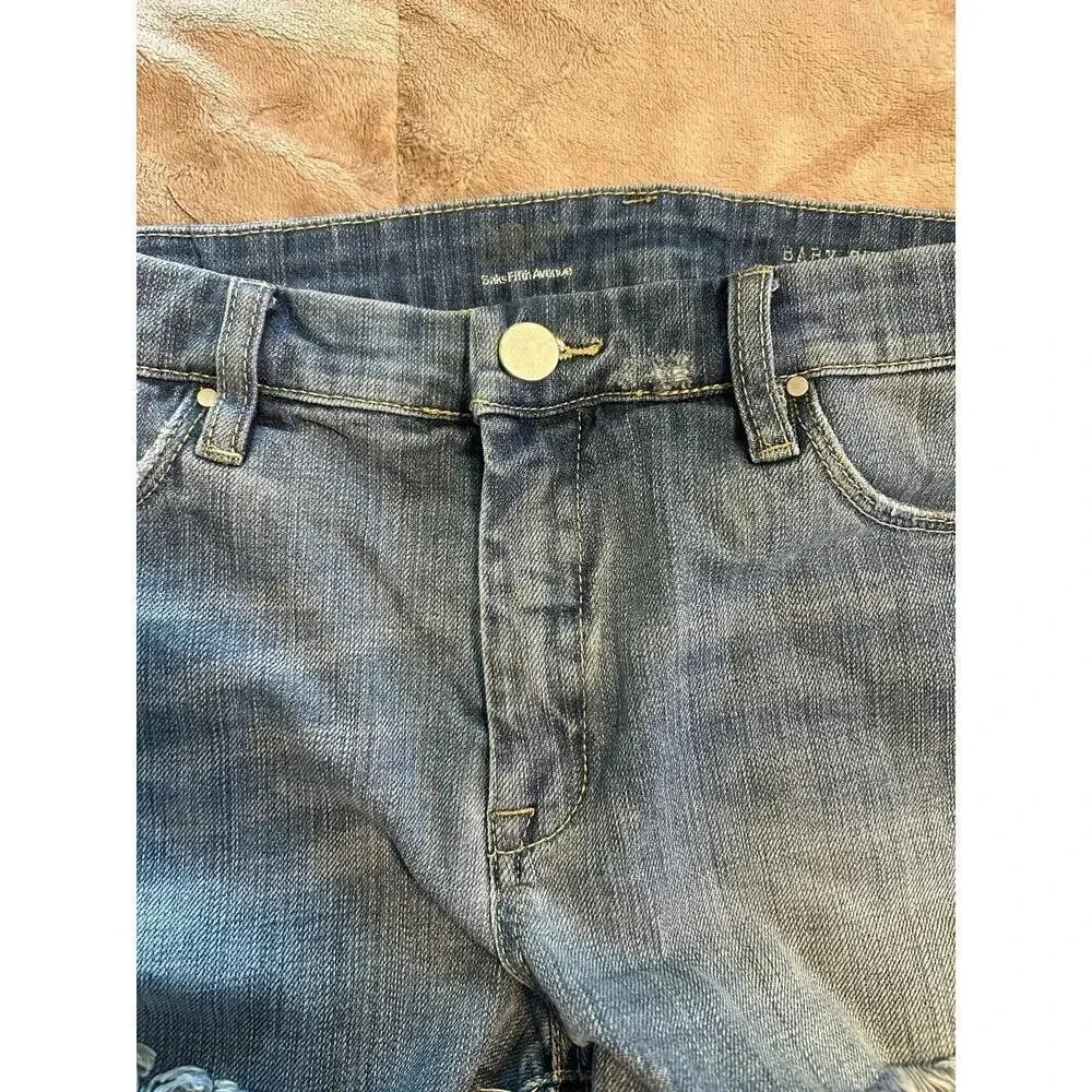 Gray Saks Fifth Avenue Jorts Size 29 Baby Shorts Lace Frayed Hem Jean Denim - Picture 9 of 12